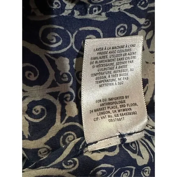 Anthropologie MaEve Abella Pintuck Blue Print Blouse sz 0 - Picture 10 of 11